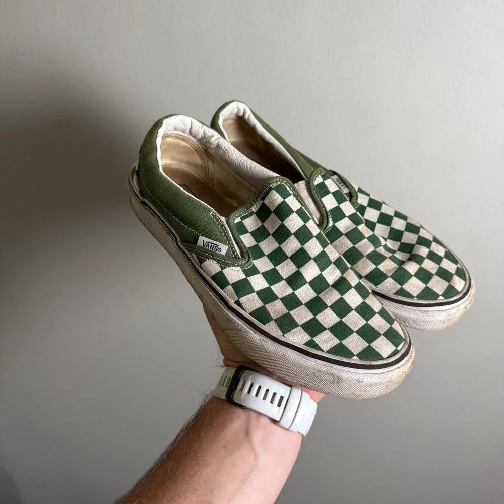 Vans Classic Slip-On Forest Green Checkerboard Canvas Skate Shoes Womens